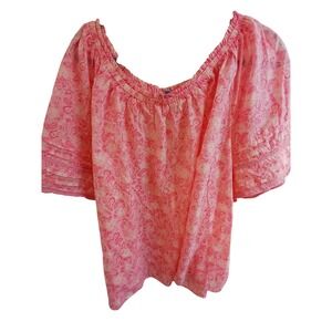 Draper James Pink Floral Print Peasant‎ Top Off Shoulder Blouse plus 3X